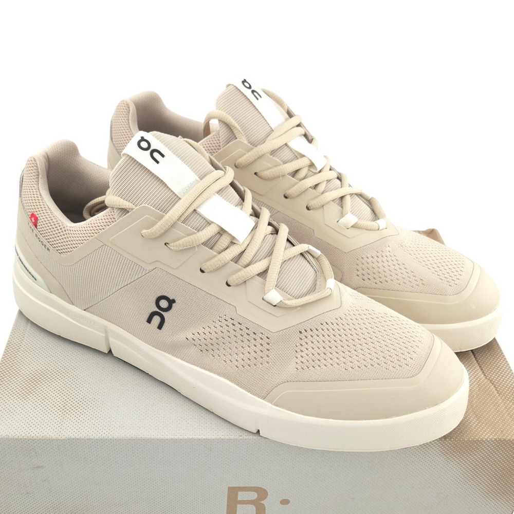 On The Roger Spin Sneakers Mens 12.5 Sand Beige White Mesh Shoes 3MD11471485 NEW